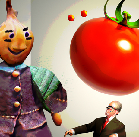 Maru Mushtrieva, Throwing Tomatoes at The Green Screen – The Puppet Show, 2024