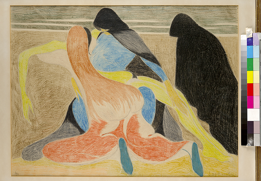 Léon Spilliaert, Pietà, crayons de couleur sur papier – kleurpotloden op papier – coloured pencils on paper, 1910, Courtesy : Musée d’Ixelles